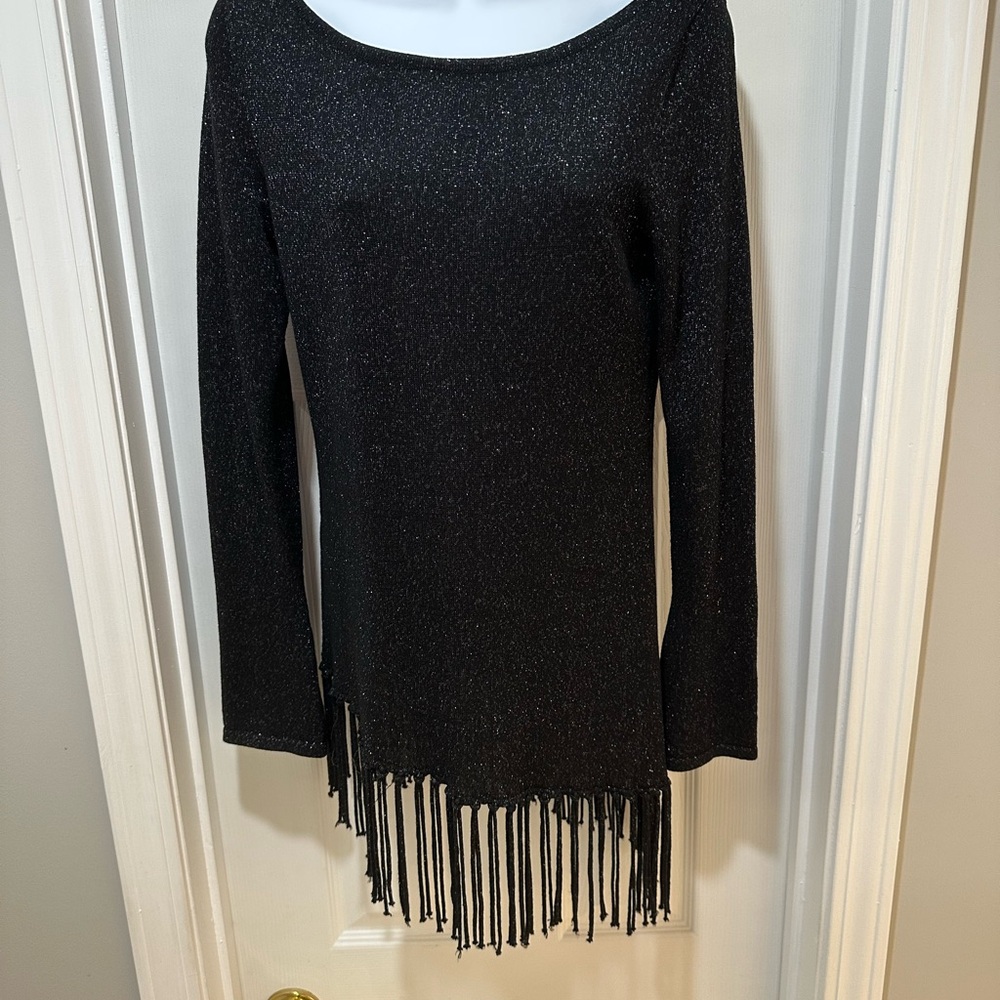 White House Black Market Black Fringe Tunic